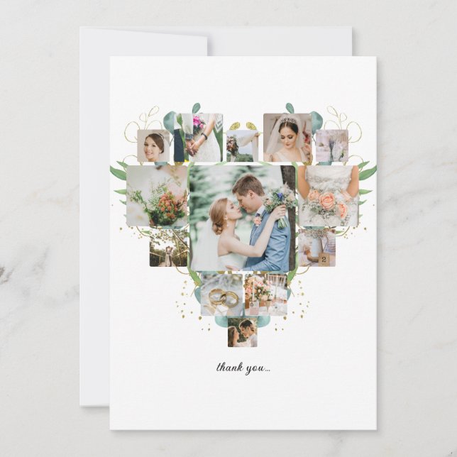 Tarjeta De Agradecimiento Colaje de fotos del corazón Pareja romántica Boda (Anverso)