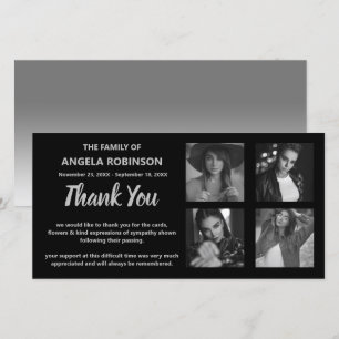 Tarjeta De Agradecimiento Colaje de fotos memorial en negro y gris