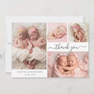 Tarjeta De Agradecimiento Colaje de Fotos Moderno Gemelas Bebé Gracias