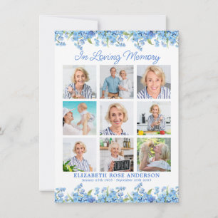Tarjeta De Agradecimiento Colaje de Fotos Personalizadas Memorial Floral Azu
