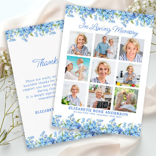 Tarjeta De Agradecimiento Colaje de Fotos Personalizadas Memorial Floral Azu