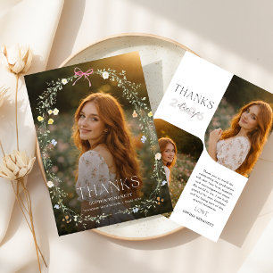 Tarjeta De Agradecimiento Colaje Fotográfico Moderno Floral Graduación Lazo
