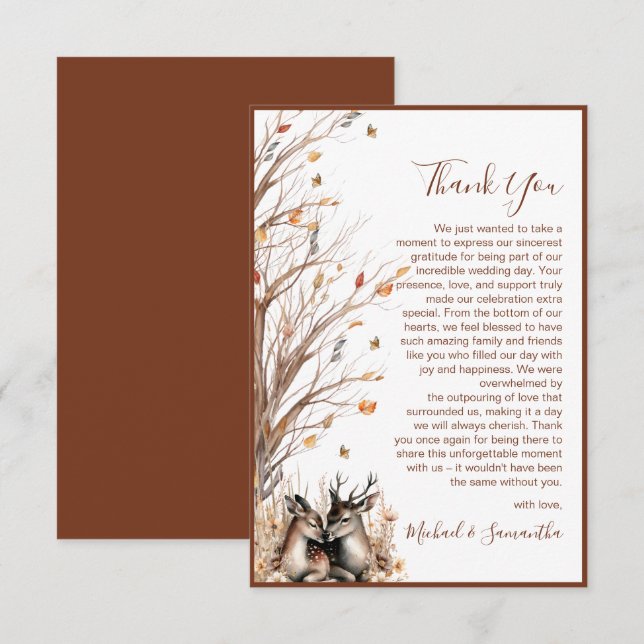 Tarjeta De Agradecimiento Colección de Boda de Ciervos Rústicos de Otoño (Anverso / Reverso)