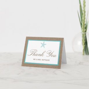 Tarjeta De Agradecimiento Colección de Boda de Playa en Arpillera con Estrel