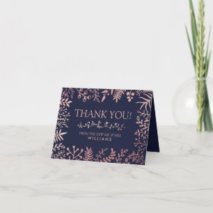 Tarjeta De Agradecimiento Colección de boda floral elegante de navy y dorado