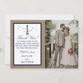 Tarjeta De Agradecimiento Colección de Bodas Burlap del faro náutico