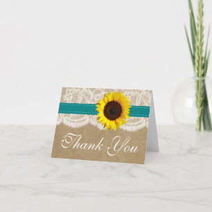 Tarjeta De Agradecimiento Colección Kraft, Lace & Sunflower - Verde azulado