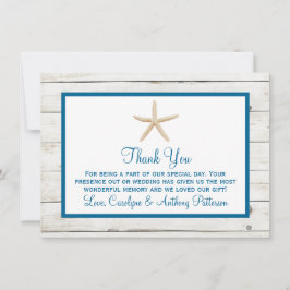 Tarjeta De Agradecimiento Colección Starfish Whitewashed Wood Beach Wedding