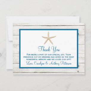 Tarjeta De Agradecimiento Colección Starfish Whitewashed Wood Beach Wedding