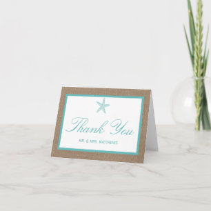 Tarjeta De Agradecimiento Colección Turquoise Starfish Burlap Beach Wedding