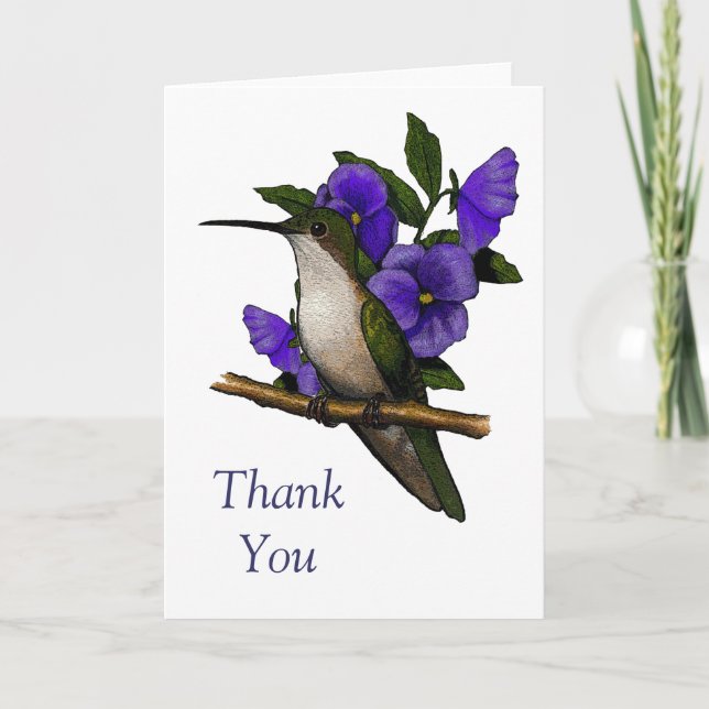 Tarjeta De Agradecimiento Colibrí con los pensamientos púrpuras: Gracias: (Anverso)