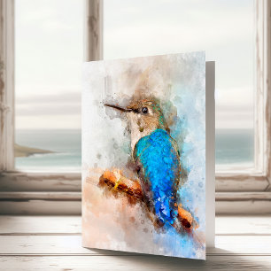 Tarjeta De Agradecimiento Colibrí de Acuarela Vibrante Pájaro en una rama
