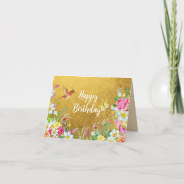 Tarjeta De Agradecimiento Colibrí floral de oro Opulencia