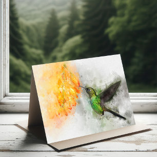 Tarjeta De Agradecimiento Colibrí Vibrante y Aquarela Floral Amarilla