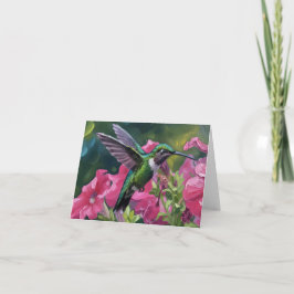 Tarjeta De Agradecimiento Colibrí visitando mi canasta de flores