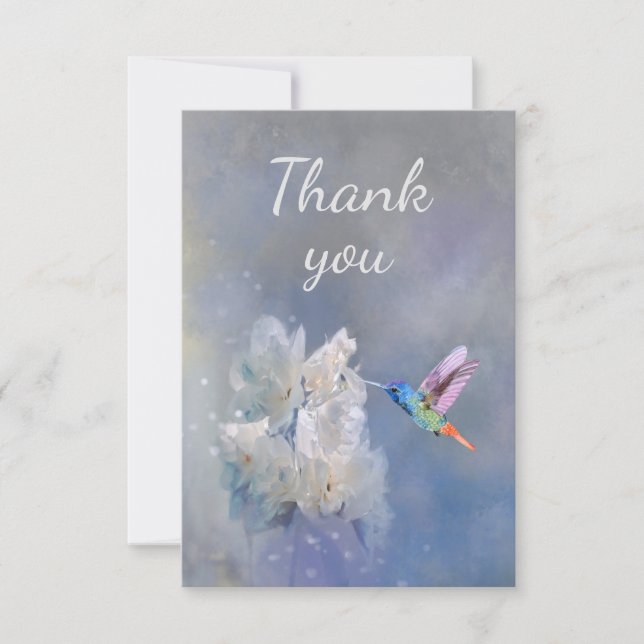 Tarjeta De Agradecimiento Colibrí y flor de jardín blanca Gracias (Anverso)