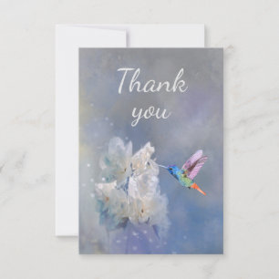 Tarjeta De Agradecimiento Colibrí y flor de jardín blanca Gracias