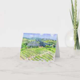 Tarjeta De Agradecimiento Colinas de viñedo verde – Paisaje de acuarela