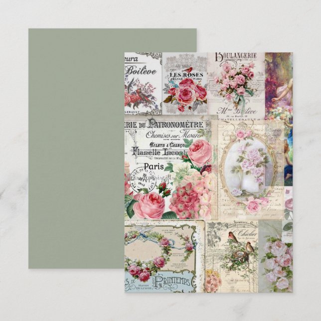 Tarjeta De Agradecimiento collage chic de Shabby, victoriano del país, desac (Anverso / Reverso)