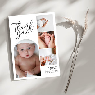 Tarjeta De Agradecimiento Collage de 4 fotos contemporáneo para baby shower