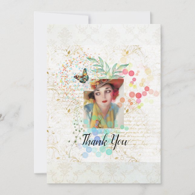 Tarjeta De Agradecimiento Collage de chicas en estilo Art Déco. (Anverso)