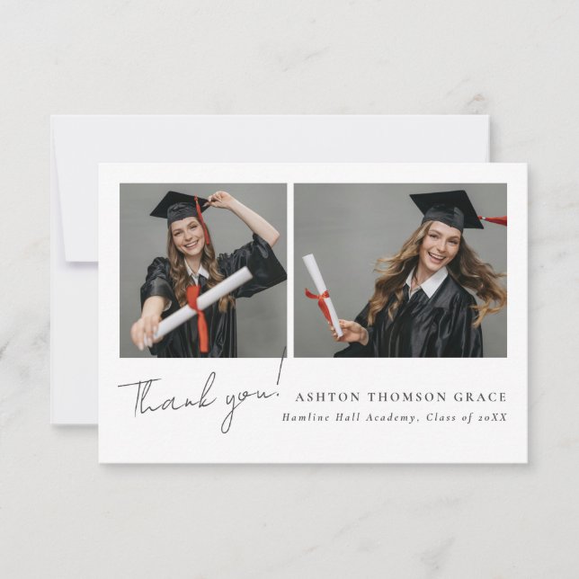 Tarjeta De Agradecimiento Collage de dos fotos diseño moderno (Anverso)