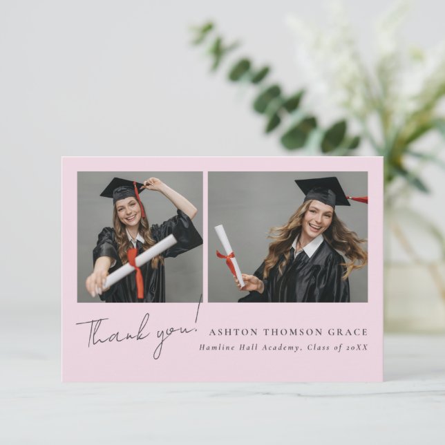 Tarjeta De Agradecimiento Collage de dos fotos diseño moderno (Anverso de pie)