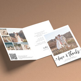 Tarjeta De Agradecimiento Collage de fotos boda blanco y negro moderno