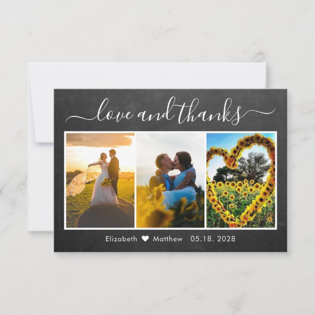 Tarjeta De Agradecimiento Collage de fotos Boda Calligraphy Chalkboard (Anverso)