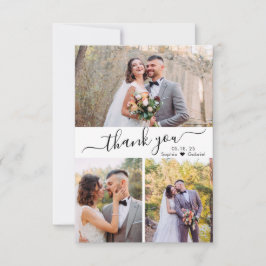 Tarjeta De Agradecimiento Collage de fotos Boda de guión elegante