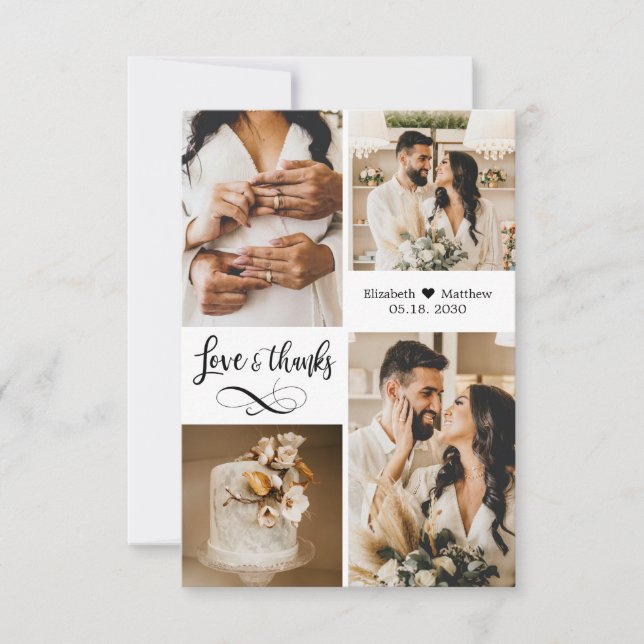 Tarjeta De Agradecimiento Collage de fotos Boda de guión elegante (Anverso)