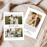 Tarjeta De Agradecimiento Collage de fotos Boda de guión elegante de caligra<br><div class="desc">Las tarjetas verticales planas de agradecimiento a los bodas presentan un elegante y elegante guión de "Gracias", un monograma de los nombres de la pareja de novios y novios, junto con un simple collage de 3 fotos en la parte delantera. El espacio para una foto adicional y el mensaje de...</div>