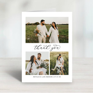 Tarjeta De Agradecimiento Collage de fotos Boda de guión elegante de caligra