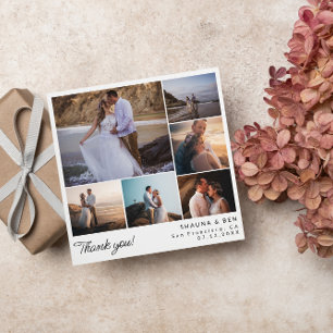 Tarjeta De Agradecimiento Collage de fotos Boda moderno cuadrado gracias
