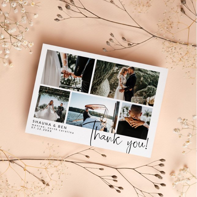 Tarjeta De Agradecimiento Collage de fotos Boda moderno Gracias (Subido por el creador)