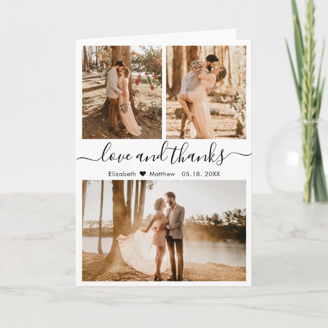 Tarjeta De Agradecimiento Collage de fotos caligráfico Boda Gracias (Anverso)