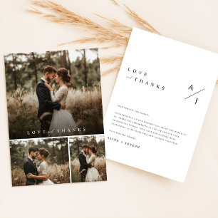 Tarjeta De Agradecimiento Collage de fotos de boda con guión minimalista de 