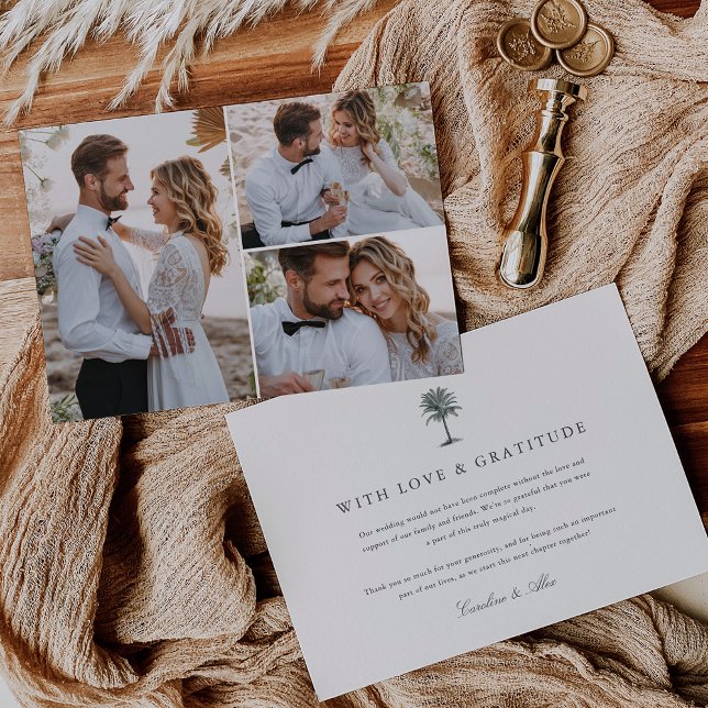 Tarjeta De Agradecimiento Collage de fotos de Boda de árbol de palmas de épo (Subido por el creador)