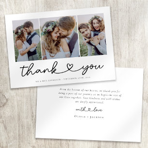 Tarjeta De Agradecimiento Collage de fotos de Boda de escritura cardíaca mod