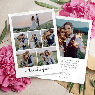 Tarjeta De Agradecimiento Collage de fotos de Boda de escritura cardíaca mod