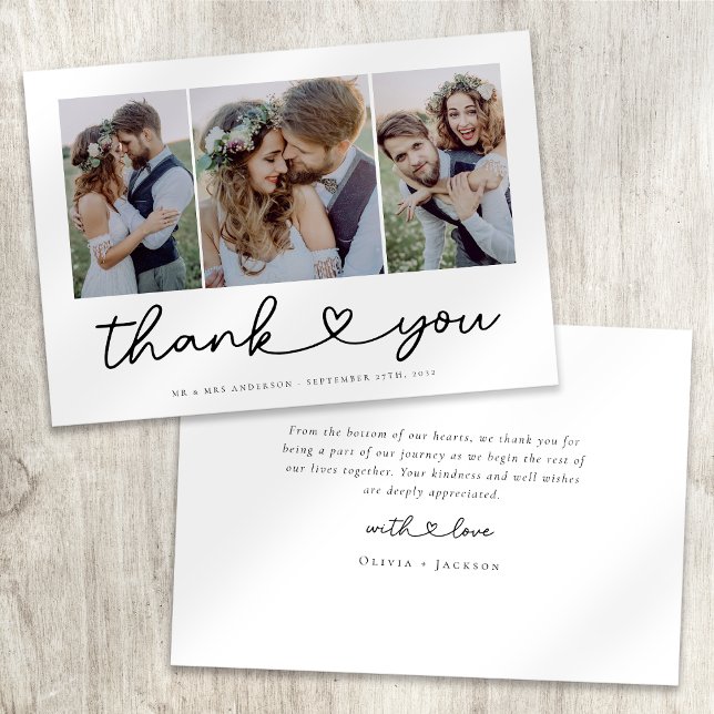 Tarjeta De Agradecimiento Collage de fotos de Boda de escritura cardíaca mod (Subido por el creador)