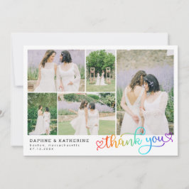 Tarjeta De Agradecimiento Collage de fotos de Boda de guión arco iris Gracia