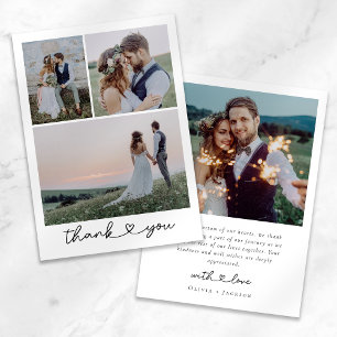 Tarjeta De Agradecimiento Collage de fotos de Boda de guiones de corazón sim