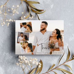 Tarjeta De Agradecimiento Collage de fotos de Boda de guiones modernos graci