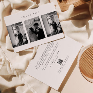 Tarjeta De Agradecimiento Collage de Fotos de Boda Moderna Clásica Código QR