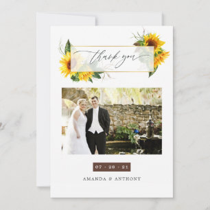 Tarjeta De Agradecimiento Collage de fotos de boda rústica con girasoles en