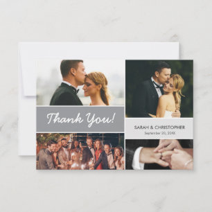 Tarjeta De Agradecimiento Collage de fotos de bodas personalizadas Mod Gray