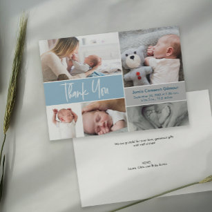 Tarjeta De Agradecimiento Collage de fotos de control azul Baby Shower