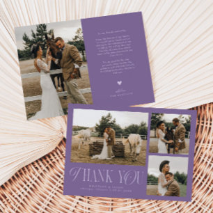 Tarjeta De Agradecimiento Collage de fotos de elegancia rústica Boda púrpura