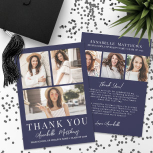 Tarjeta De Agradecimiento Collage de Fotos de Graduación Azul Marinho
